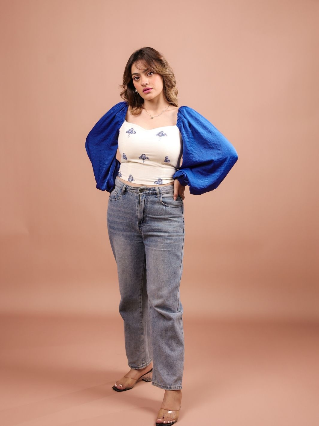 Yarrow Blue Satin Crop Top