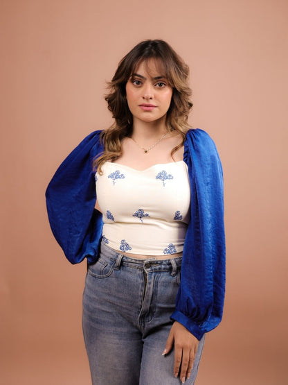 Yarrow Blue Satin Crop Top