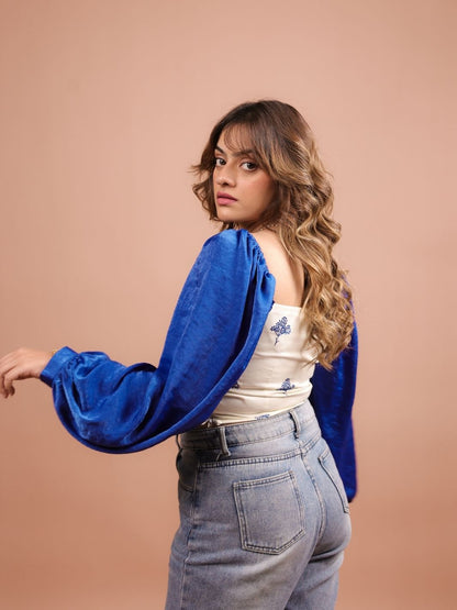 Yarrow Blue Satin Crop Top