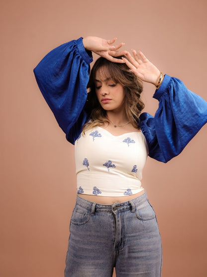 Yarrow Blue Satin Crop Top