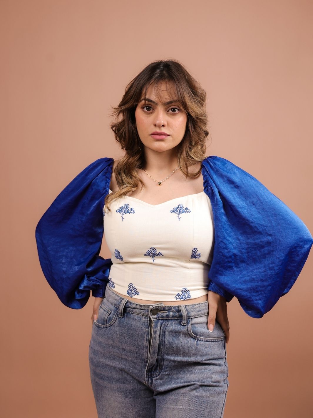 Yarrow Blue Satin Crop Top