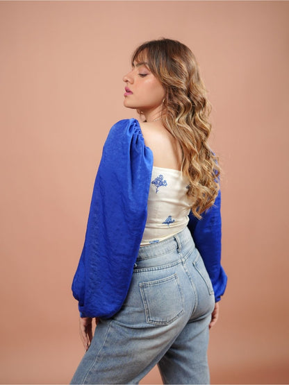 Yarrow Blue Satin Crop Top