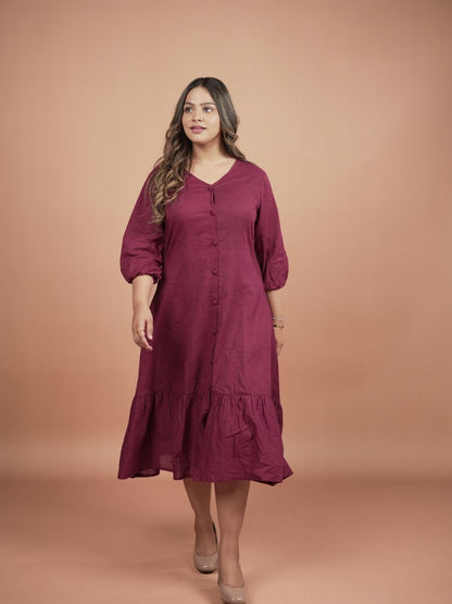 Plum Cotton Tiered Midi Dress