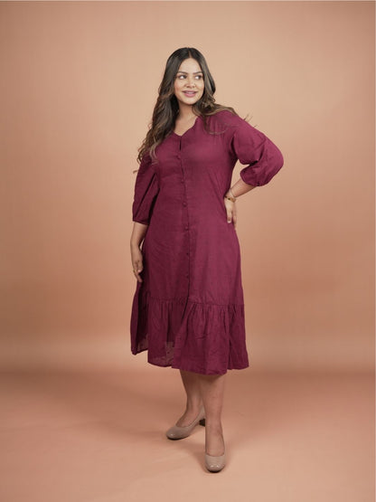 Plum Cotton Tiered Midi Dress