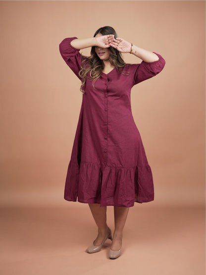 Plum Cotton Tiered Midi Dress