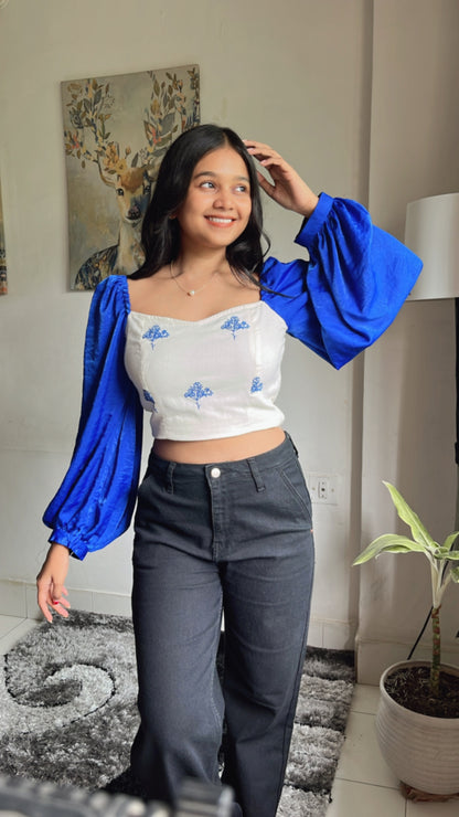 Yarrow Blue Satin Crop Top