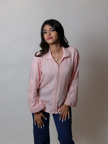 Flamingo Pink Zipper Shirt